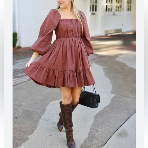 Anthropologie Dresses & Skirts - Anthropologie Mare Mare bohemian chocolate Brown Puff Sleeve mini Dress